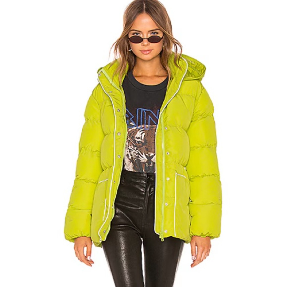 Revolve Lovers and Friends - Lindsey Belted Puffer Jacket in Lime XXS $228